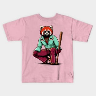 Retro Rebel: 70s Fashion Red panda with baseball batters Kids T-Shirt